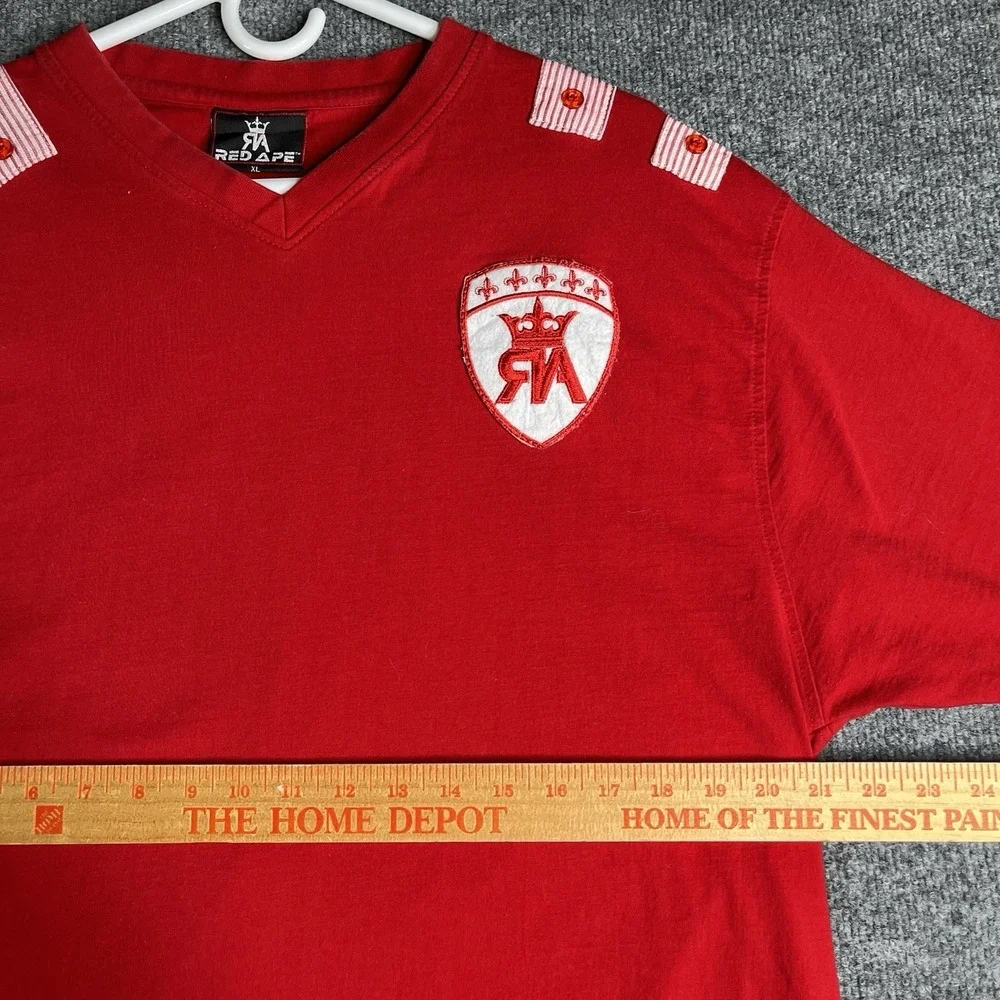 Vintage Y2K Red Ape T-shirt‎ Men XL V-neck 2000s Hip Hop Streetwear Red